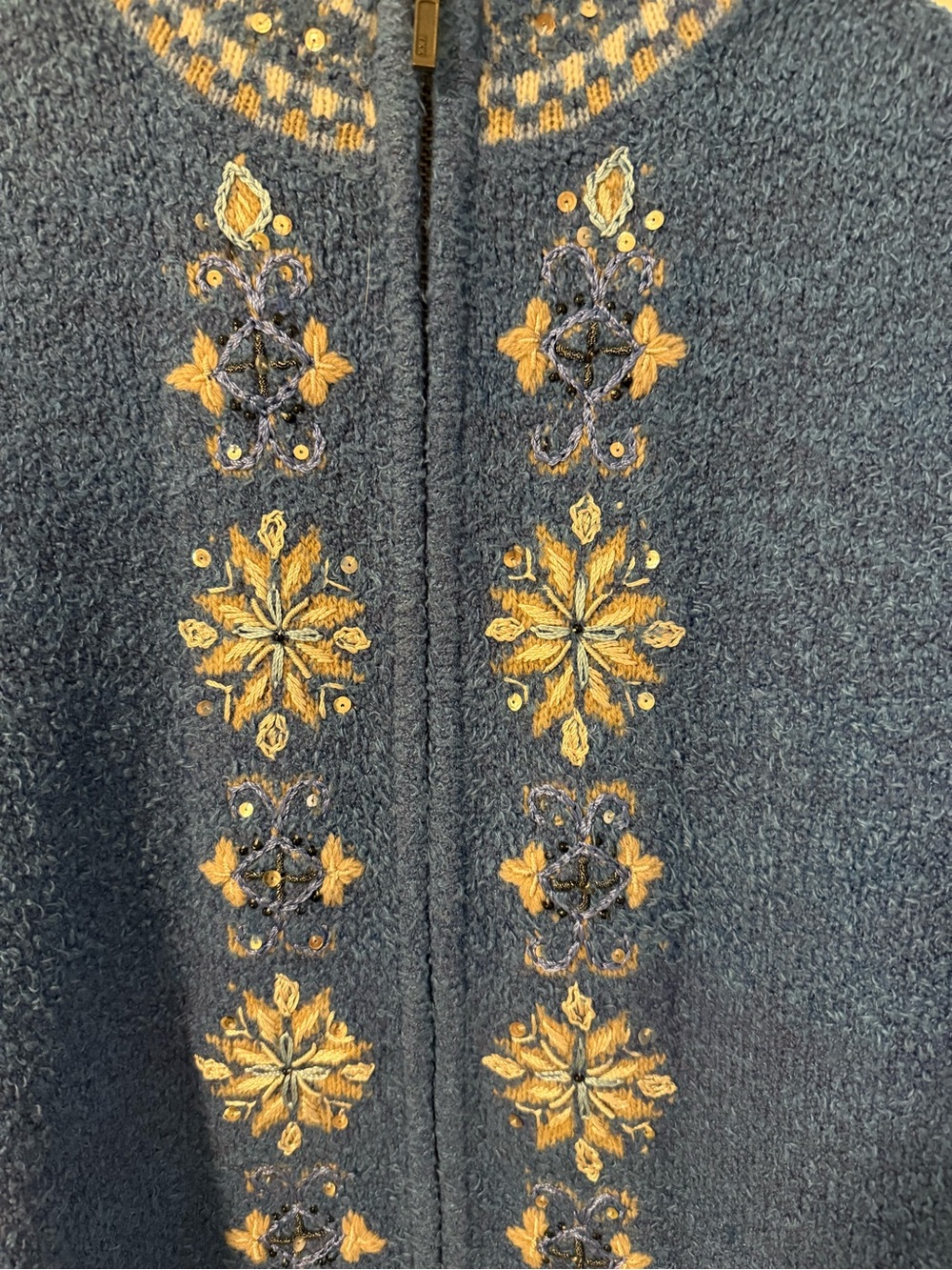 Icelandic Design Blue Embroidered Nordic Zip Holidays Sweater – Size Small - Picture 8 of 8